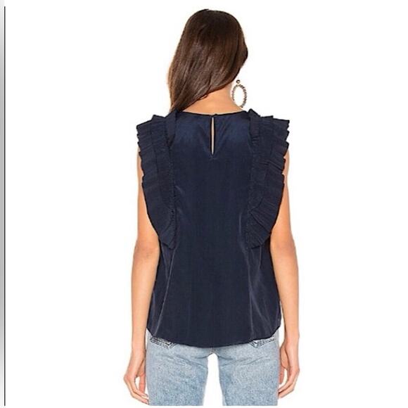 Joie Cruzita Pleated-ruffle Sleeveless Blouse In Midnight Blue Women’s Size S - Picture 2 of 8